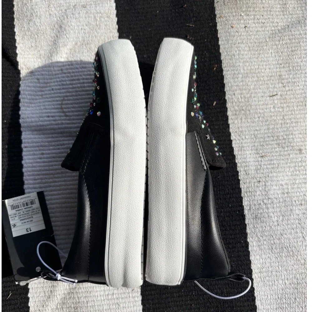 Art Class Kids Black Rhinestone Star Studded Slip On Sneakers Size 13 NEW